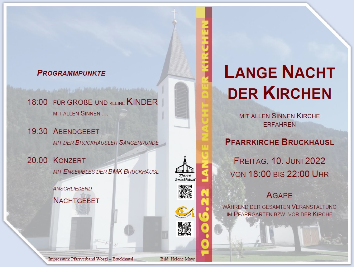 Einladungsplakat für die Lange Nacht der Kirchen in Bruckhäusl